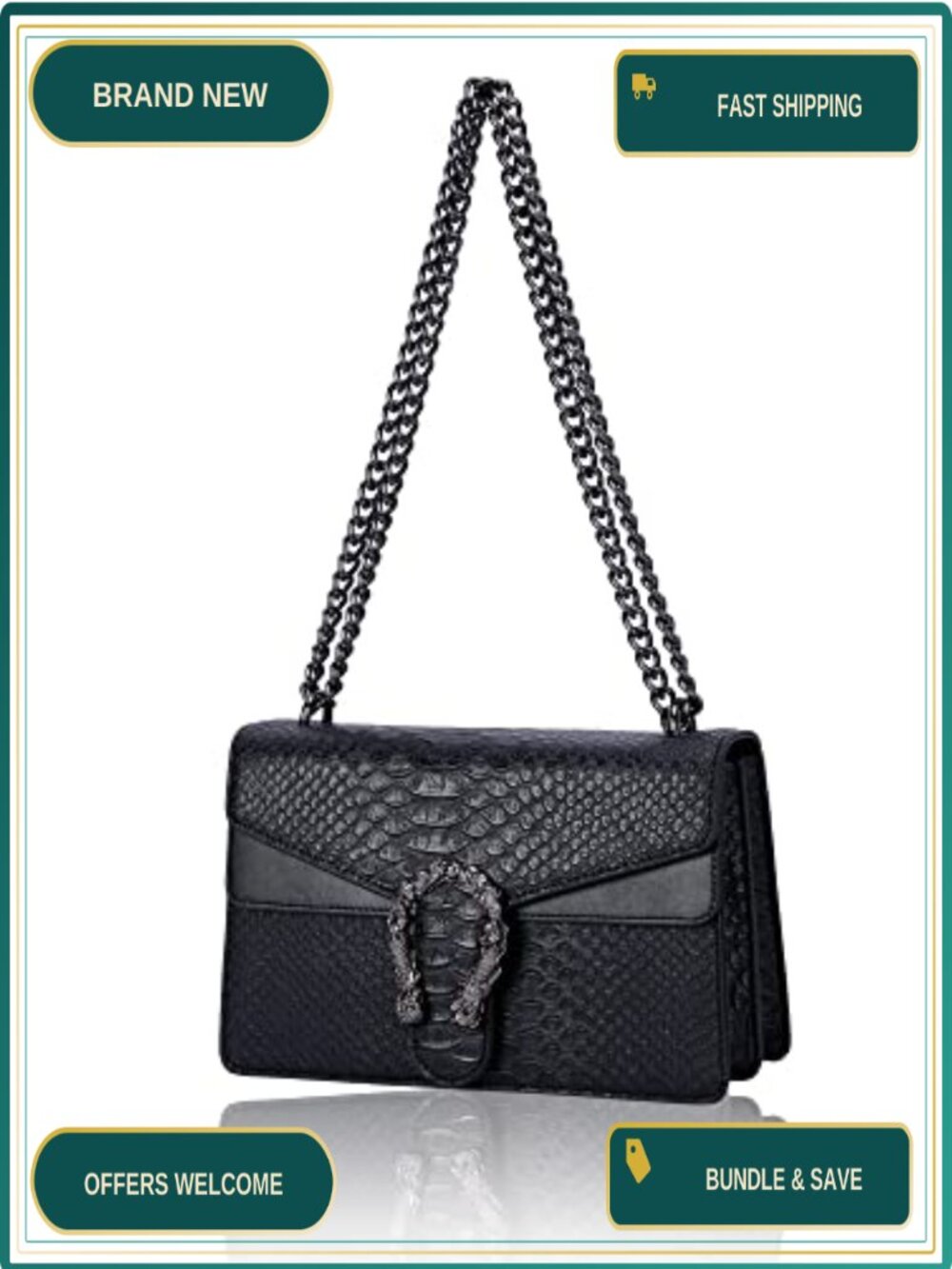 PU Leather Snake Print Crossbody Satchel Chain Purse Women
